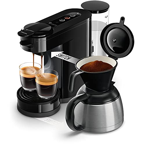 Philips Senseo Switch Pad- und Filterkaffeemaschine, 2-in-1-Brühtechnologie, 1-Liter-Wasserbehälter, 7 Tassen in einem Durchgang, Klavierlackschwarz (HD6592/64) von Philips Domestic Appliances
