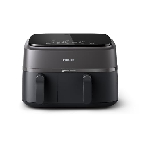 Philips Dual Basket Airfryer 3000-Serie, 9L, 2 Schubladen, Synch-Funktion, Rapid Air Technologie, Vielseitige Große Heißluftfriteuse, 90% Weniger Fett und Energiesparend, HomeID-App (NA350/00) von Philips Domestic Appliances