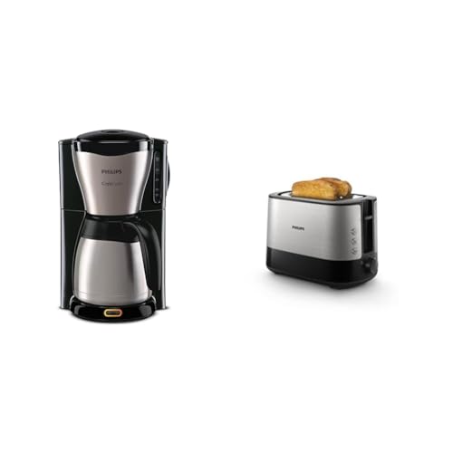 Philips HD7546/20 Gaia Filter-Kaffeemaschine mit Thermo-Kanne, schwarz/metall & HD2637/90 Toaster, Kunststoff, Schwarz/Edelstahl von Philips Domestic Appliances