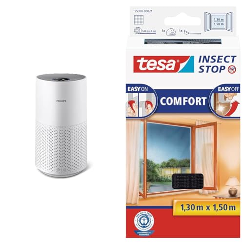 Philips Luftreiniger Smart 1000i Serie - Reinigt Räume bis zu 78 m² & tesa Insect Stop COMFORT Fliegengitter für Fenster - Insektenschutz mit Klettband selbstklebend von Philips