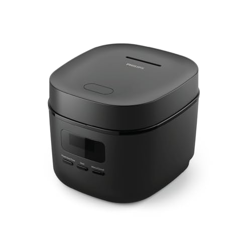 Philips Mini-Reiskocher 3000-Serie – 0,54 l, 5-lagige Bakuhanseki-Beschichtung, 30-Min.-Schnellkochmodus, 5 Kochfunktionen, Schwarz (HD3080/80) von Philips Domestic Appliances