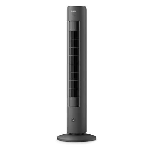 Philips Oszillierender Turmventilator 5000 Serie, 105 cm, Fernbedienung, Timer, 3 Geschwindigkeiten, 3 Modi, 40W, leistungsstarker leiser Luftstrom, geeignet als Aroma-Diffuser, grau (CX5535/11) von Philips Domestic Appliances