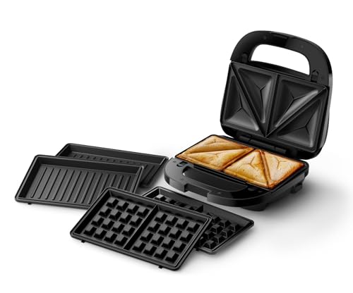 Philips Sandwichmaker 5000 Serie, 750 W, Panini, Waffeln, Sandwichplatten, Schwarz/Silber (HD2350/80) von Philips Domestic Appliances