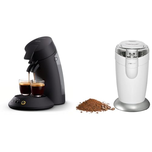 Philips Senseo Original Plus Kaffeepadmaschine & Clatronic® elektrische Kaffeemühle, Kaffeemühle mit Edelstahlschlagmesser, Fassungsvermögen 40 g, 120-Watt Motor, weiß-edelstahl, KSW 3306 von Philips Domestic Appliances