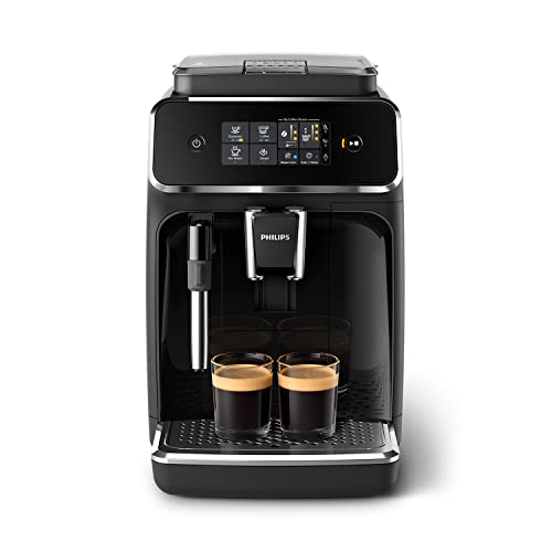 Philips Series 2200 Kaffeevollautomat – Klassischer Milchaufschäumer, Intuitives Touchdisplay, Glänzendes Schwarz (EP2221/40) von Philips Domestic Appliances