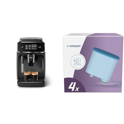 Philips Series 2200 Vollautomatische Espressomaschine mit klassischem Milchaufschäumer & Wessper Wasserfilter Kartuschen Kompatibel mit Saeco und Philips Kaffeemaschine- 4er Pack von Philips Domestic Appliances
