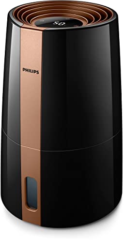 Philips Series 3000 Luftbefeuchter - 25 W, Verbreitet 99% weniger Bakterien, 3 Feuchtigkeitsstufen, geeignet für größere Räume bis zu 45 m², Ruhemodus, Schwarz (HU3918/10) von Philips