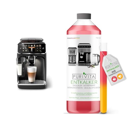 Philips Series 5400 Kaffeevollautomat – LatteGo Milchsystem & Purivita - Universal Entkalker 750 ml für Kaffeevollautomaten - Für alle bekannten Marken geeignet, 1 Flasche von Philips Domestic Appliances