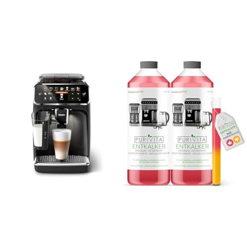 Philips Series 5400 Kaffeevollautomat – LatteGo Milchsystem & Purivita - Universal Entkalker 750 ml für Kaffeevollautomaten - Für alle bekannten Marken geeignet, 2 Flaschen von Philips Domestic Appliances