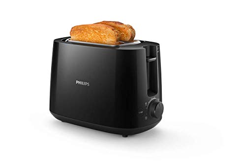 Philips Toaster – 2 Toastschlitze, 8 Stufen, Brötchenaufsatz, Auftaufunktion, Liftfunktion, Abschaltautomatik, schwarz (HD2581/90) von Philips Domestic Appliances