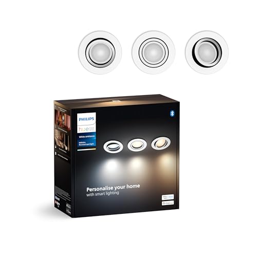 Philips Hue Milliskin White Ambiance Einbauspot, Aluminium, (400lm / 70mm), 3er Pack, warm- bis kaltweißes Licht, steuerbar via App, kompatibel mit Amazon Alexa (Echo, Echo Dot), neue Generation von Philips Hue