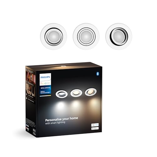 Philips Hue Milliskin White Ambiance Einbauspot, Weiß, (400lm / 70mm), 3er Pack, warm- bis kaltweißes Licht, steuerbar via App, kompatibel mit Amazon Alexa (Echo, Echo Dot), neue Generation von Philips Hue