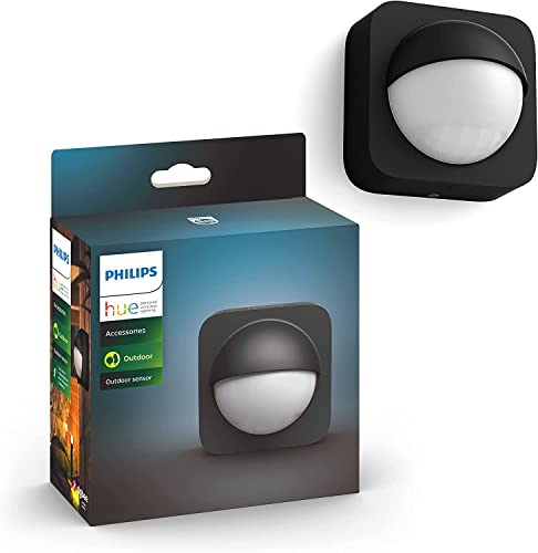 Philips Hue Outdoor Sensor, für den Aussenbereich, integrierter Tageslichtsensor, schwarz, kabellos und batteriebetrieben, steuerbar via App, kompatibel mit Amazon Alexa (Echo, Echo Dot) von Philips Hue