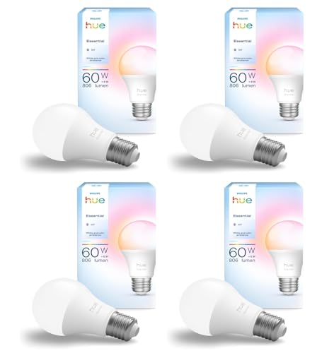 Philips Hue Bundle – 4 x weiße und farbige Ambiance 806 A60 E27 Smart-Leuchtmittel, dimmbare LED, 16 M Farben, App- und Sprachsteuerung, funktioniert mit Alexa, Google Home und Apple HomeKit Philips Hue Bundle – 4 x weiße und farbige Ambiance 806 A60 E27 Smart-Leuchtmittel, dimmbare LED, 16 M Farben, App- und Sprachsteuerung, funktioniert mit Alexa, Google Home und Apple HomeKit von Philips Hue