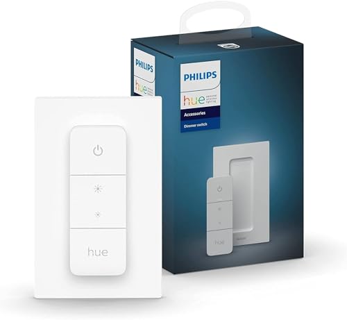 Philips Hue Dimmschalter für Hue Lichtsysteme, smarter Dimmer zur Steuerung von Leuchten und Lichtszenen, kabelloser Lichtschalter ohne Installation, weiß von Philips Hue