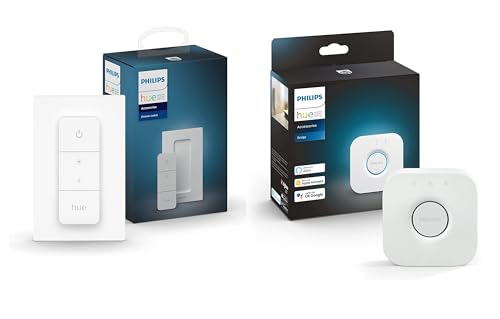 Philips Hue – Dimmschalter EU/UK + Bridge smarte Schaltzentrale zur Steuerung von Hue Smart Home Lampen, kompatibel zur Sprachsteuerung und per App von überall Philips Hue – Dimmschalter EU/UK + Bridge smarte Schaltzentrale zur Steuerung von Hue Smart Home Lampen, kompatibel zur Sprachsteuerung und per App von überall von Philips Hue