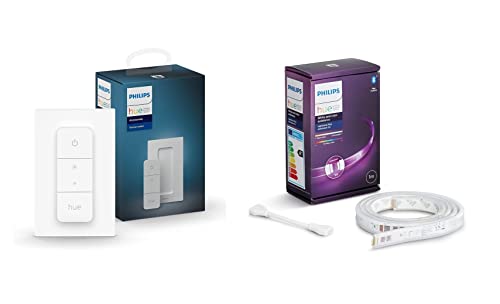 Philips Hue Dimmschalter | Zubehör für Ihr Philips Hue System | kabelloses Dimmen ohne Installation + Philips Hue White & Col. Amb. Lightstrip Plus 1m Erweiterung von Philips Hue