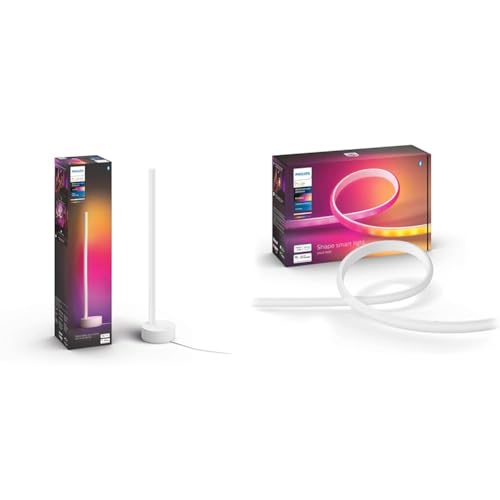 Philips Hue Gradient Signe Stehleuchte weiß 1800lm & Gradient Ambiance LED Lightstrip 2m Basis, Weiß, 929002994901 von Philips Hue