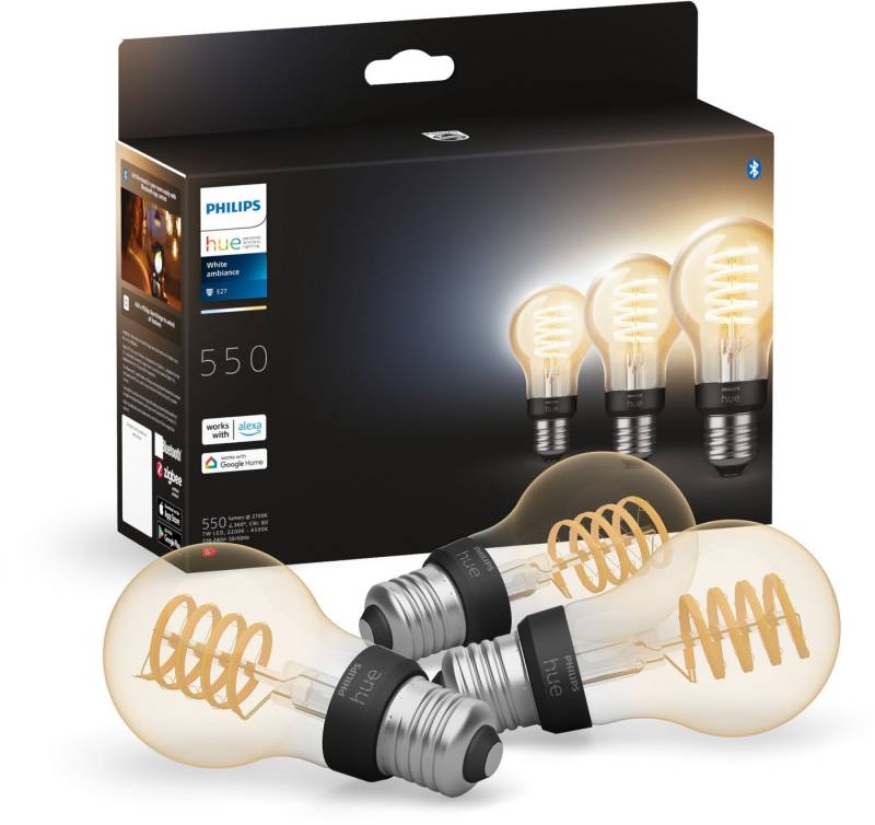 Philips Hue LED-Filament White Ambiance Dreierpack Filament 550lm, E27, 3 St., Farbwechsler von Philips Hue