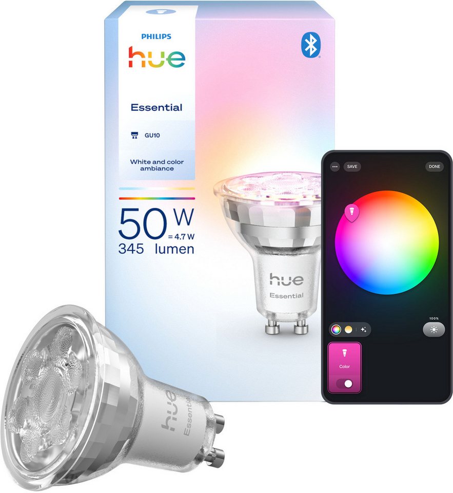 Philips Hue LED-Leuchtmittel Essential White & Color Ambiance smarte Lampe, GU10, 1 St., Farbwechsler von Philips Hue