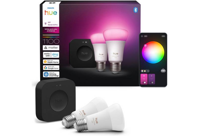 Philips Hue LED-Leuchtmittel Starter Kit Bridge Pro + 2x White and Color Ambiance, E27, 3 St., Farbwechsler, inkl. Bridge Philips Hue LED-Leuchtmittel Starter Kit Bridge Pro + 2x White and Color Ambiance, E27, 3 St., Farbwechsler, inkl. Bridge von Philips Hue