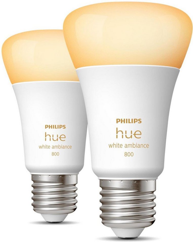 Philips Hue LED-Leuchtmittel White Ambiance E27 Dopelpack 2x570lm60W!, E27, 2 St., Warmweiß, CCT-Farbtemperatursteuerung - warmweiß bis tageslichtweiß Philips Hue LED-Leuchtmittel White Ambiance E27 Dopelpack 2x570lm60W!, E27, 2 St., Warmweiß, CCT-Farbtemperatursteuerung - warmweiß bis tageslichtweiß von Philips Hue