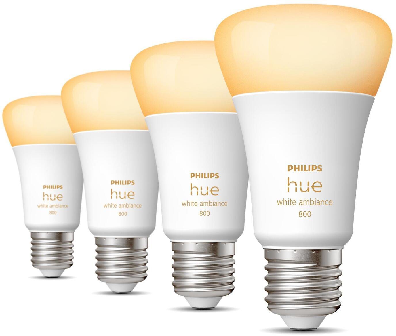 Philips Hue LED-Leuchtmittel White Ambiance E27 Viererpack 4x570lm 60W, E27, 4 St., Warmweiß, CCT-Farbtemperatursteuerung - warmweiß bis tageslichtweiß Philips Hue LED-Leuchtmittel White Ambiance E27 Viererpack 4x570lm 60W, E27, 4 St., Warmweiß, CCT-Farbtemperatursteuerung - warmweiß bis tageslichtweiß von Philips Hue