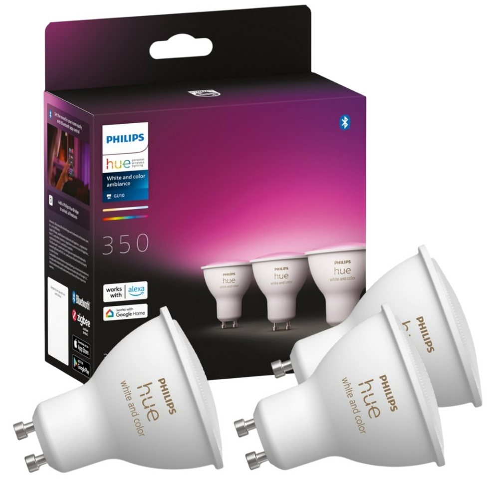 Philips Hue LED-Leuchtmittel White and Color Ambiance 3er Pack - LED-Lampe - weiß, GU10 Philips Hue LED-Leuchtmittel White and Color Ambiance 3er Pack - LED-Lampe - weiß, GU10 von Philips Hue