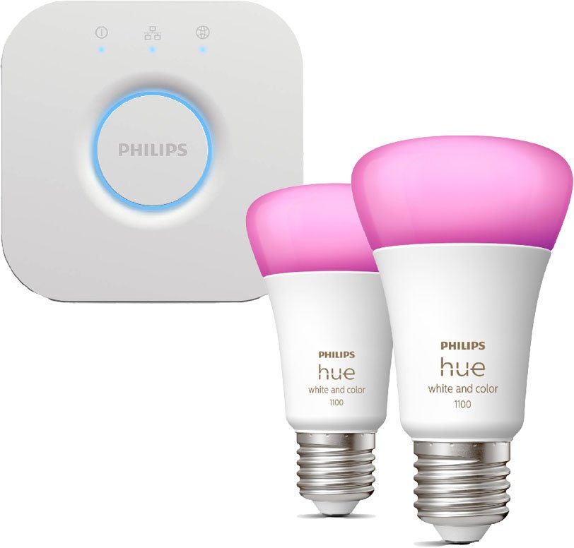 Philips Hue LED-Leuchtmittel White & Color Amb., E27, Farbwechsler, Hue Bridge, Netzteil, Ethernet-Netzwerkkabel, Hue White & Col. Amb. von Philips Hue