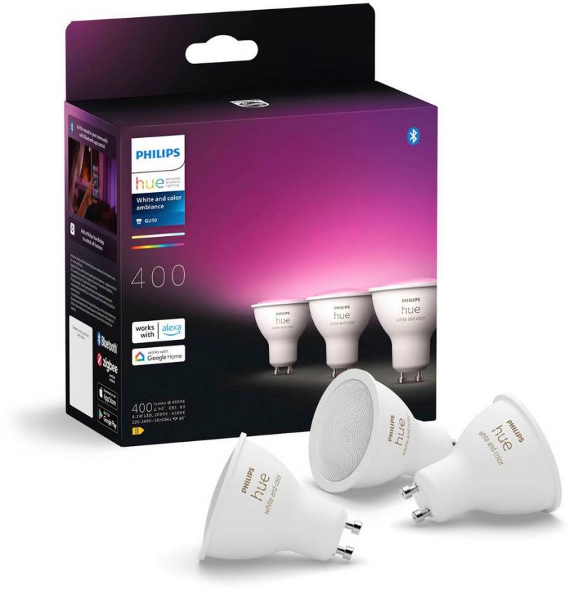 Philips Hue LED-Leuchtmittel White & Color Ambiance GU10 Dreierpack 3 x 350lm, GU10, 3 St. von Philips Hue