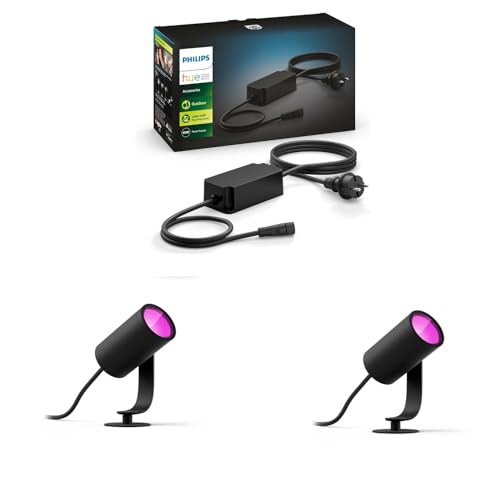 Philips Hue Lily Basis-Set mit 2 Gartenspots (Anthrazit) – Weißes und Farbiges Licht – Inkl. 1 Netzkabel – Gartenbeleuchtung – Hue White and Color Ambiance von Philips Hue