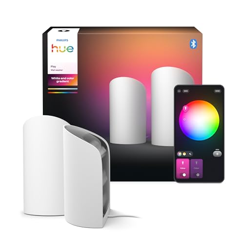 Philips Hue Play Smart Wall Washer Weiß, Weißes & farbiges Licht mit ColorCast-Technologie, Bluetooth-kompatibel, Sprachsteuerung mit Alexa, Apple Home & Google Assistant, 2er Pack von Philips Hue