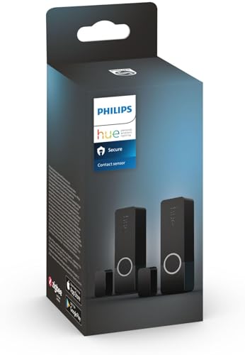 Philips Hue Secure Smart Home Kontaktsensor 2er Pack für Türen und Fenster, einfache Installation, Smart Home Security und Lichtsteuerung mit nur Einer App Bridge erforderlich, schwarz von Philips Hue