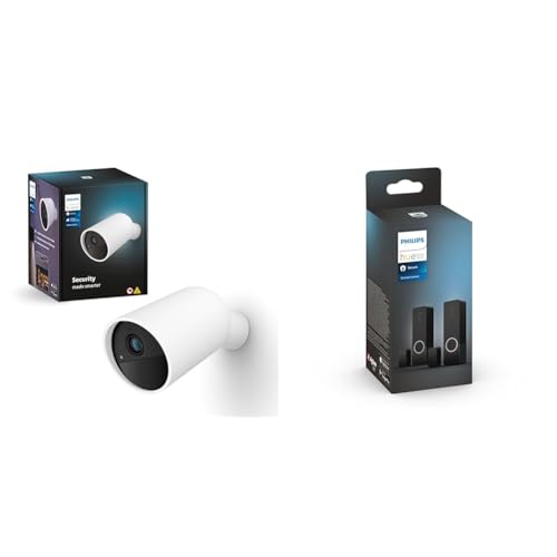 Philips Hue Secure kabellose Smart Home Überwachungskamera, weiß & Secure Smart Home Kontaktsensor Doppelpack für Türen und Fenster von Philips Hue
