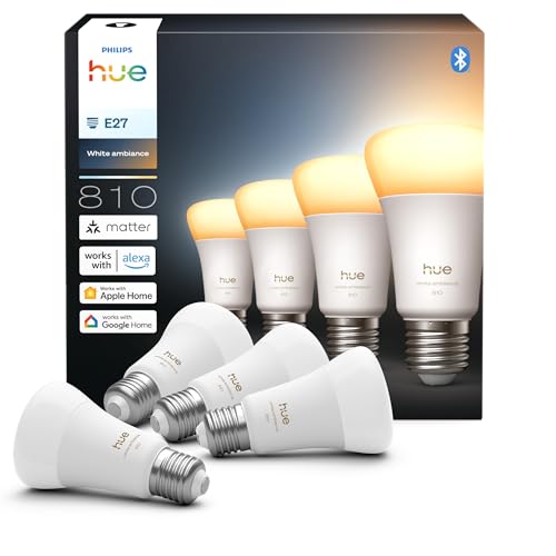 Philips Hue White Ambiance E27 LED Glühbirne, 810lm, warm- bis kühlweiß, dimmbar, steuerbar via App, kompatibel mit Amazon Alexa (Echo, Echo Dot), 4er Pack, neue Generation Philips Hue White Ambiance E27 LED Glühbirne, 810lm, warm- bis kühlweiß, dimmbar, steuerbar via App, kompatibel mit Amazon Alexa (Echo, Echo Dot), 4er Pack, neue Generation von Philips Hue