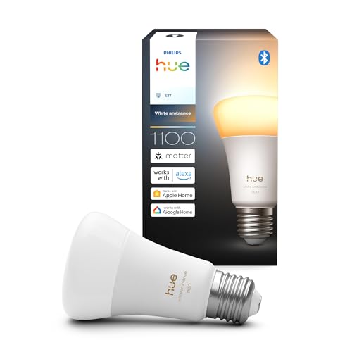 Philips Hue Smart LED A60 Lampe, White Ambiance, E27 Fassung, 8,1W, Vollspektrumlicht 1000K-20000K, 1100 Lumen, dimmbar, kompatibel mit Alexa, Google Assistant und Apple Home, 1er Pack Philips Hue Smart LED A60 Lampe, White Ambiance, E27 Fassung, 8,1W, Vollspektrumlicht 1000K-20000K, 1100 Lumen, dimmbar, kompatibel mit Alexa, Google Assistant und Apple Home, 1er Pack von Philips Hue
