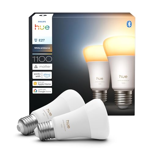 Philips Hue Smart LED A60 Lampe, White Ambiance, E27 Fassung, 8,1W, Vollspektrumlicht 1000K-20000K, 1100 Lumen, dimmbar, kompatibel mit Alexa, Google Assistant und Apple Home, 2er Pack Philips Hue Smart LED A60 Lampe, White Ambiance, E27 Fassung, 8,1W, Vollspektrumlicht 1000K-20000K, 1100 Lumen, dimmbar, kompatibel mit Alexa, Google Assistant und Apple Home, 2er Pack von Philips Hue