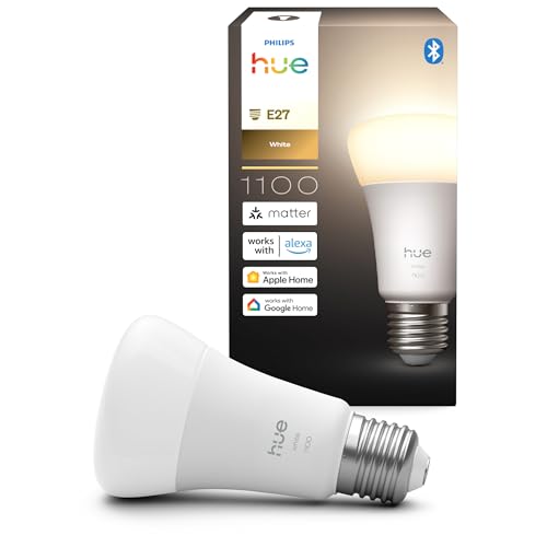Philips Hue White E27 LED Glühbirne, 1100lm, warmweiß, dimmbar, steuerbar via App, kompatibel mit Amazon Alexa (Echo, Echo Dot), 1er Pack, neue Generation von Philips Hue
