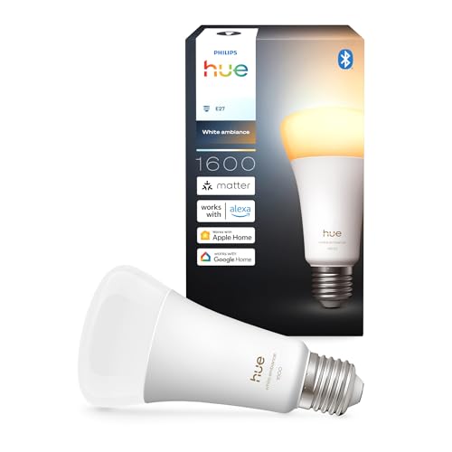 Philips Hue Smart LED A67 Lampe, White Ambiance, E27 Fassung, 11,8W, Vollspektrumlicht 1000-20000K, 1600 Lumen, dimmbar, kompatibel mit Alexa, Google Assistant und Apple Home, 1er Pack Philips Hue Smart LED A67 Lampe, White Ambiance, E27 Fassung, 11,8W, Vollspektrumlicht 1000-20000K, 1600 Lumen, dimmbar, kompatibel mit Alexa, Google Assistant und Apple Home, 1er Pack von Philips Hue