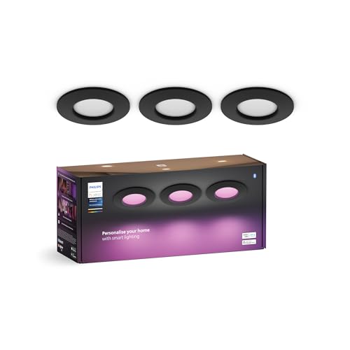 Philips Hue Smart Slim Einbauleuchte 3er Pack, 90 mm, Weiß & Farbiges Licht, Bluetooth kompatibel, Sprachsteuerung mit Alexa, Apple Home & Google Assistant, schwarz von Philips Hue