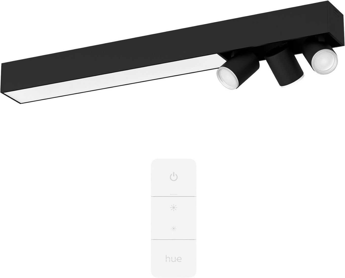 Philips Hue Smarte LED-Leuchte Bundle White & Color Ambiance Centris 3er Spot schwarz, Abschaltautomatik, Bluetooth, CCT - über Fernbedienung, Dimmer, Dimmfunktion, Farbsteuerung, Farbwechsel, Fernbedienung, Infrarot inkl., Leuchtdauer einstellbar, Memoryfunktion, Nachtlichtfunktion, RGB, Smart Home, Timerfunktion, dimmbar über Fernbedienung, erweiterbar, mehrere Helligkeitsstufen, LED wechselbar, RGB, inkl. Philips Hue Dimmschalter Philips Hue Smarte LED-Leuchte Bundle White & Color Ambiance Centris 3er Spot schwarz, Abschaltautomatik, Bluetooth, CCT - über Fernbedienung, Dimmer, Dimmfunktion, Farbsteuerung, Farbwechsel, Fernbedienung, Infrarot inkl., Leuchtdauer einstellbar, Memoryfunktion, Nachtlichtfunktion, RGB, Smart Home, Timerfunktion, dimmbar über Fernbedienung, erweiterbar, mehrere Helligkeitsstufen, LED wechselbar, RGB, inkl. Philips Hue Dimmschalter von Philips Hue