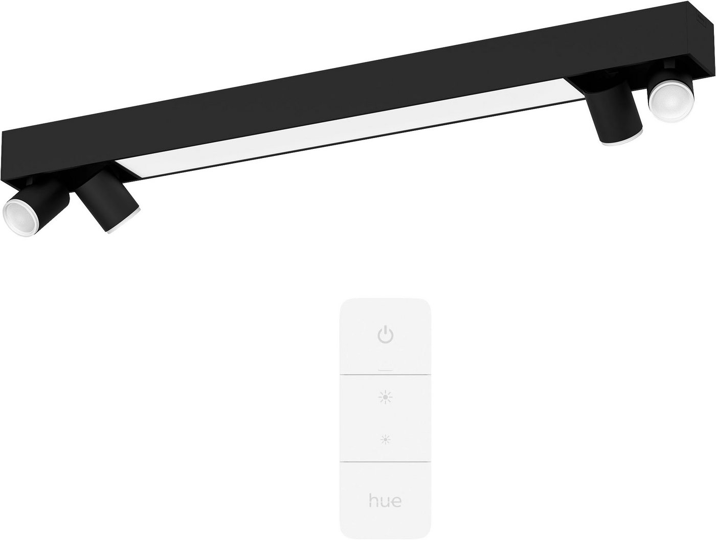 Philips Hue Smarte LED-Leuchte Bundle White & Color Ambiance Centris 4er Spot schwarz, Abschaltautomatik, Bluetooth, CCT - über Fernbedienung, Dimmer, Dimmfunktion, Farbsteuerung, Farbwechsel, Fernbedienung, Infrarot inkl., Leuchtdauer einstellbar, Memoryfunktion, Nachtlichtfunktion, RGB, Smart Home, Timerfunktion, dimmbar über Fernbedienung, erweiterbar, mehrere Helligkeitsstufen, LED wechselbar, RGB, inkl. Philips Hue Dimmschalter Philips Hue Smarte LED-Leuchte Bundle White & Color Ambiance Centris 4er Spot schwarz, Abschaltautomatik, Bluetooth, CCT - über Fernbedienung, Dimmer, Dimmfunktion, Farbsteuerung, Farbwechsel, Fernbedienung, Infrarot inkl., Leuchtdauer einstellbar, Memoryfunktion, Nachtlichtfunktion, RGB, Smart Home, Timerfunktion, dimmbar über Fernbedienung, erweiterbar, mehrere Helligkeitsstufen, LED wechselbar, RGB, inkl. Philips Hue Dimmschalter von Philips Hue