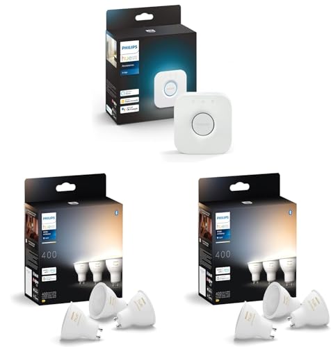 Philips Hue Starterpaket – GU10 – mit 6 Spots – Warm- bis Kaltweißes Licht – Inkl. 1 Hue Bridge – Hue White Ambiance warmweißes- bis katlweißes Licht, smarte Lichtsteuerung über Sprache und App von Philips Hue