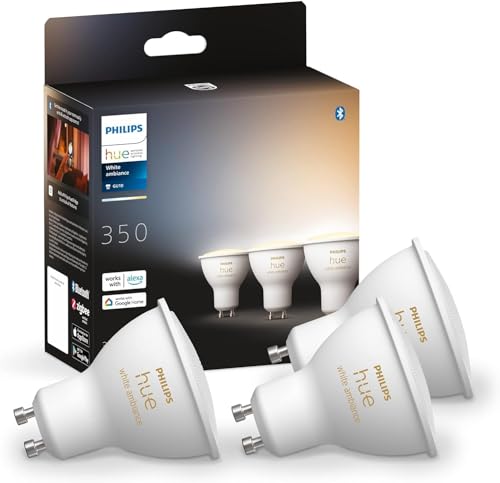 Philips Hue White Ambiance GU10 Dreierpack 3x350lm, dimmbar, alle Weißschattierungen, steuerbar via App, kompatibel mit Amazon Alexa (Echo, Echo Dot) von Philips Hue