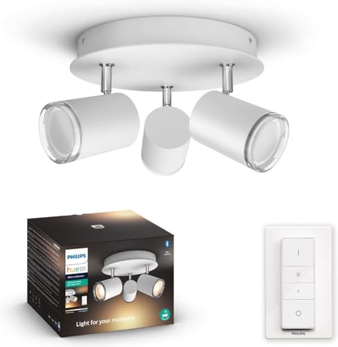 Philips Hue White Amb. Adore LED 3-er Spotleuchte Adore inkl. Dimmschalter, Bad-Beleuchtung, weiß, dimmbar, alle Weißschattierungen, steuerbar via App, kompatibel mit Amazon Alexa (Echo, Echo Dot) von Philips Hue