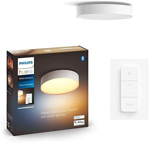 Philips Hue White Ambiance Enrave Deckenleuchte M (2.450 lm) inkl. Dimmschalter, dimmbare Deckenlampe für das Hue Lichtsystem mit allen Weißtönen, smarte Lichtsteuerung über Sprache und App, weiß von Philips Hue