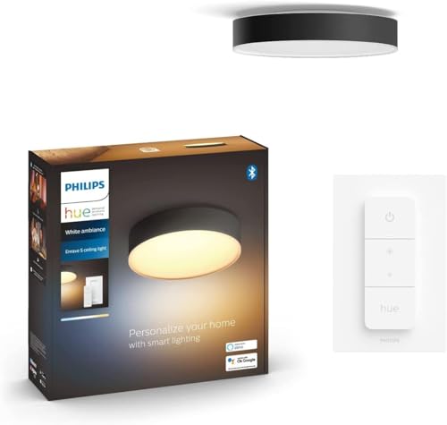 Philips Hue White Amb. Enrave Deckenleuchte M schwarz 2400lm inkl. Dimmschalter, 1 Stück (1er Pack) von Philips Hue