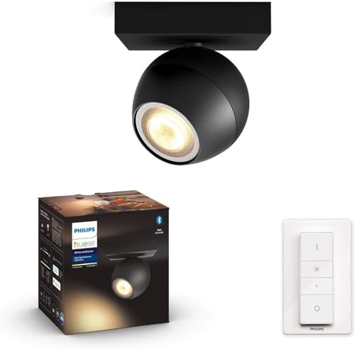 Philips Hue White Ambiance Buckram Spot 1 flg. schwarz 250lm inkl. Dimmschalter, dimmbar, alle Weißschattierungen, steuerbar via App, kompatibel mit Amazon Alexa (Echo, Echo Dot) von Philips Hue