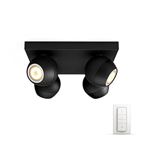 Philips Hue White Ambiance Buckram Spot 4 flg. schwarz 4x250lm inkl. Dimmschalter, dimmbar, alle Weißschattierungen, steuerbar via App, kompatibel mit Amazon Alexa (Echo, Echo Dot) von Philips Hue