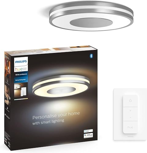 Philips Hue White Ambiance Being Deckenleuchte 2400lm inkl. Dimmschalter, aluminium, dimmbar, alle Weißschattierungen, steuerbar via App, kompatibel mit Amazon Alexa (Echo, Echo Dot) von Philips Hue